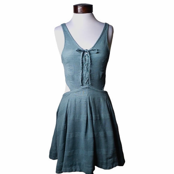 Free People "Jump to it" Mini Criss Cross Back Side Cut-Out Dress Sage Sz: S - Picture 5 of 13